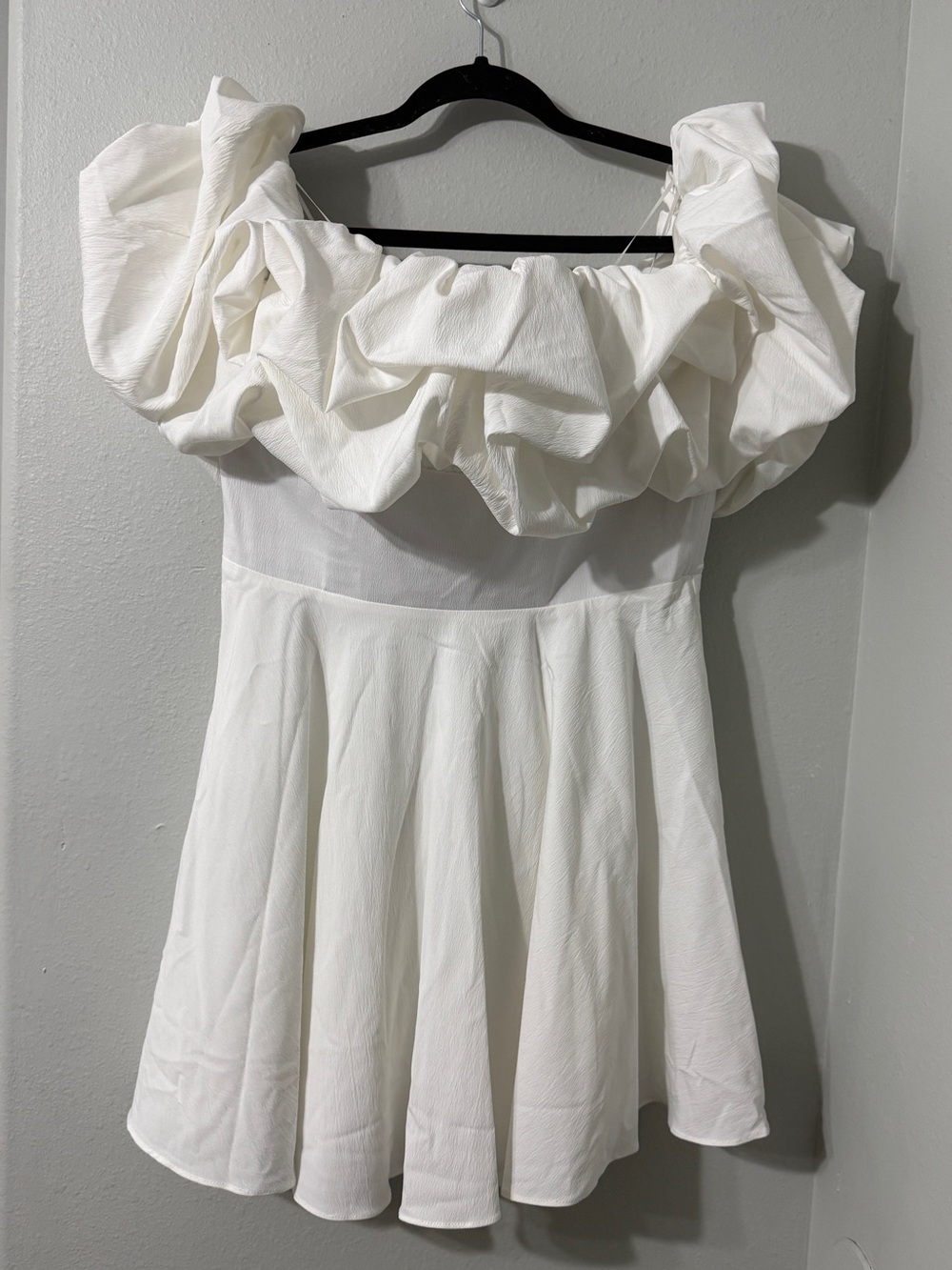 Selfie Leslie White Off Shoulder Ruffle Mini Party Event Wedding Bride Dress L
